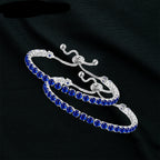 18k White Gold 6 Cttw Created Blue Sapphire CZ Round Adjustable Tennis Plated Bracelet