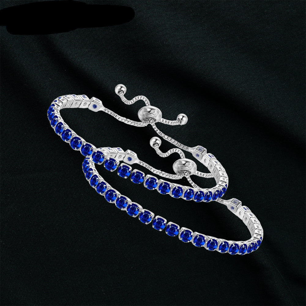 18k White Gold 6 Cttw Created Blue Sapphire CZ Round Adjustable Tennis Plated Bracelet