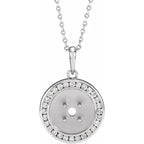 14K White Gold Round 1/4 CTW Natural Diamond Semi-Set Disc 16-18" Necklace