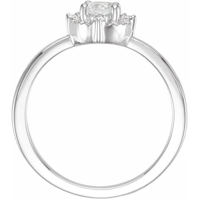 14K White Gold Lab-Grown White Sapphire & .04 CTW Natural Diamond Halo-Style Ring