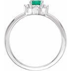 Sterling Silver Lab-Grown Emerald & .04 CTW Natural Diamond Halo-Style Ring