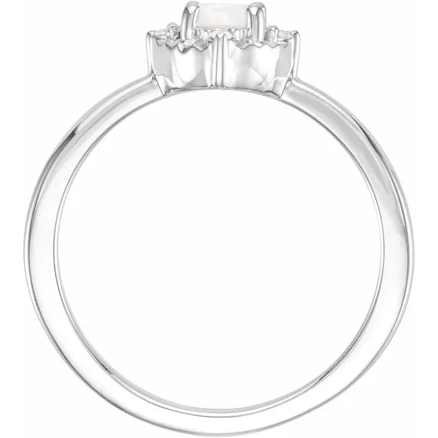 Sterling Silver Lab-Grown White Opal & .04 CTW Natural Diamond Halo-Style Ring