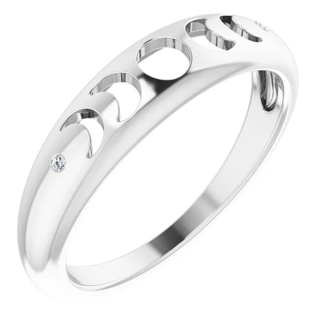14K White Gold .015 CTW Diamond Moon Phase Ring
