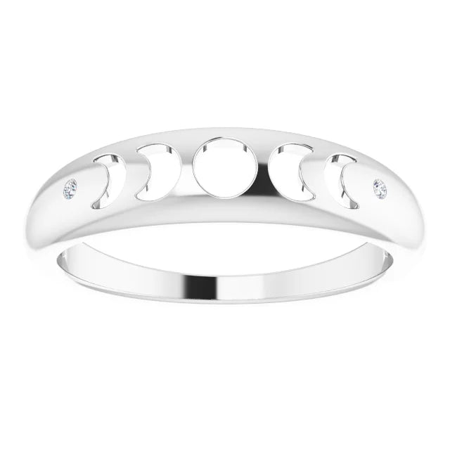 14K White Gold .015 CTW Diamond Moon Phase Ring