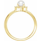 14K Yellow Gold Cultured White Freshwater Pearl & .04 CTW Natural Diamond Halo-Style Ring