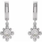 14K White Gold 1/3 CTW Natural Diamond Beaded Bezel-Set Hinged Hoop Earrings