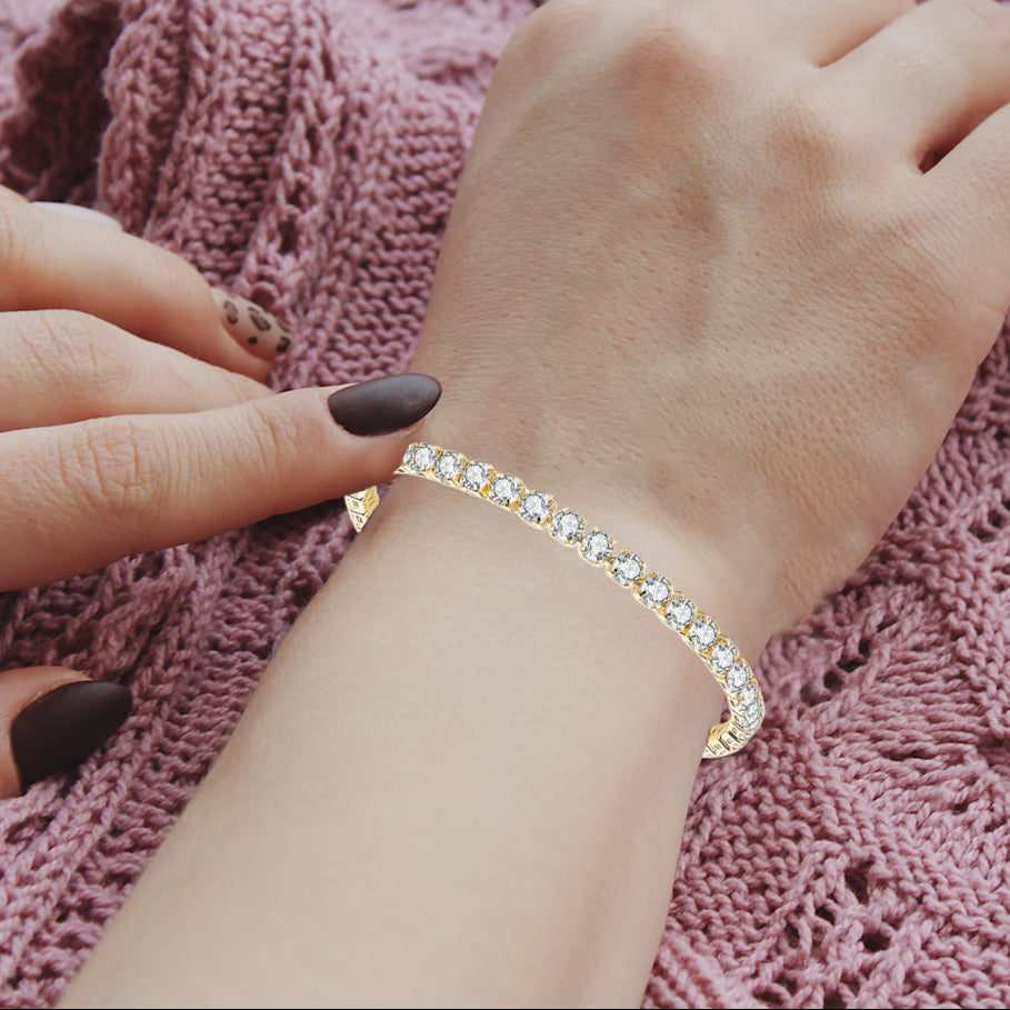 18k Yellow Gold 6 Cttw Created Cubic Zirconia CZ Round Adjustable Tennis Plated Bracelet