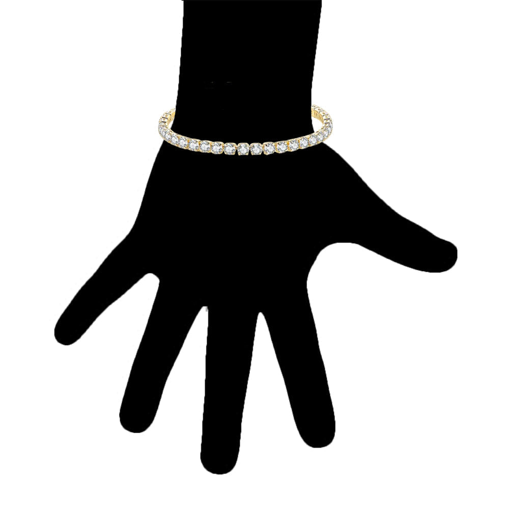 18k Yellow Gold 6 Cttw Created Cubic Zirconia CZ Round Adjustable Tennis Plated Bracelet