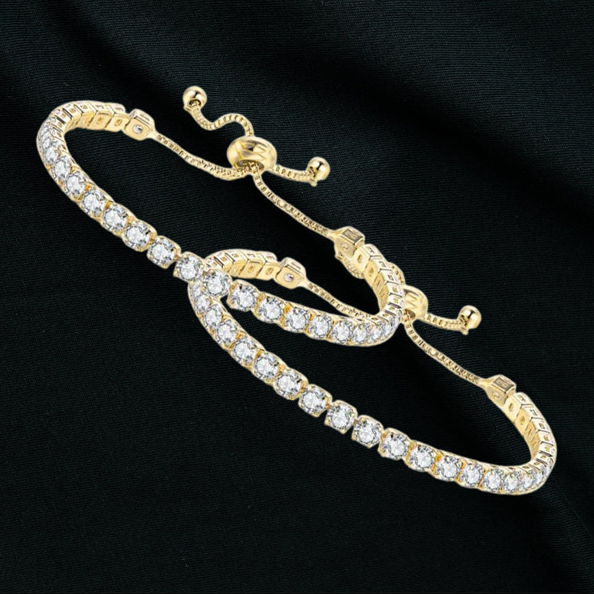 18k Yellow Gold 6 Cttw Created Cubic Zirconia CZ Round Adjustable Tennis Plated Bracelet