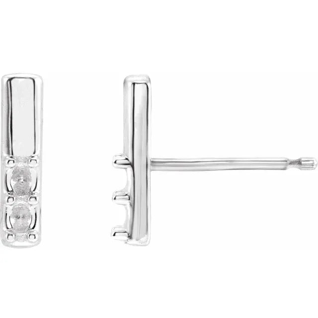 Sterling Silver 2-Stone Family Bar Earring Mounting