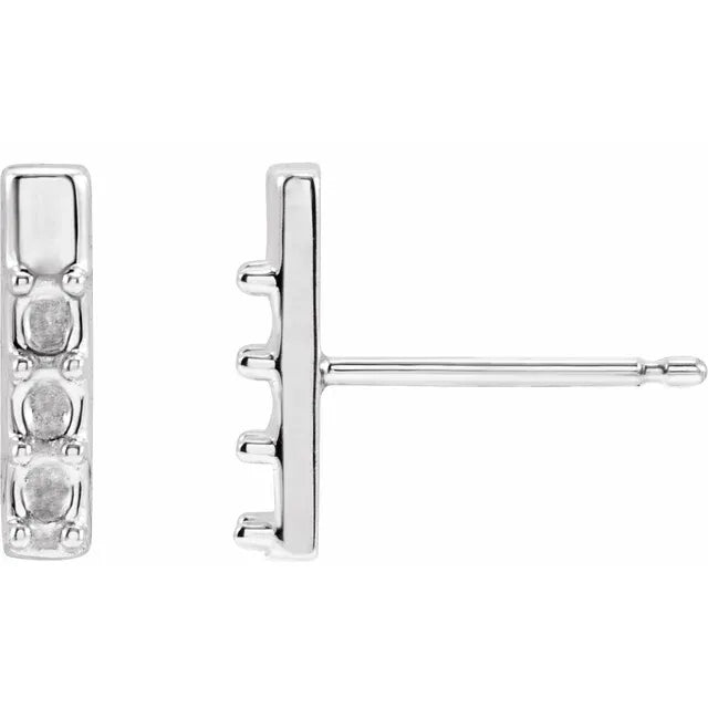 Sterling Silver 3-Stone Family Bar Earring Mounting
