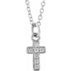 14K White Gold .04 CTW Natural Diamond Youth Cross 15" Necklace