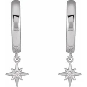 14K White Gold .0075 CTW Natural Diamond Celestial Hinged Hoop Earrings