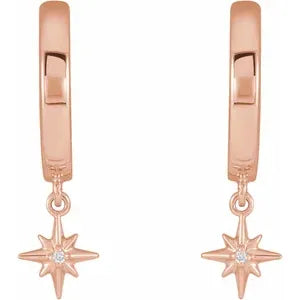 14K Rose Gold .0075 CTW Natural Diamond Celestial Hinged Hoop Earrings