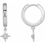 14K White Gold .0075 CTW Natural Diamond Celestial Hinged Hoop Earrings