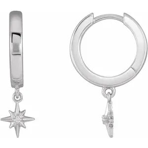 14K White Gold .0075 CTW Natural Diamond Celestial Hinged Hoop Earrings