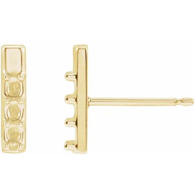 14K Yellow Gold 3-Stone Family Bar Earring Mounting