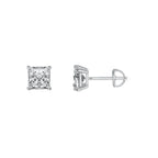18K White Gold 1/2 Carat 6mm Princess Moissanite Screw Back Stud Earrings Women Plated by DiamondX