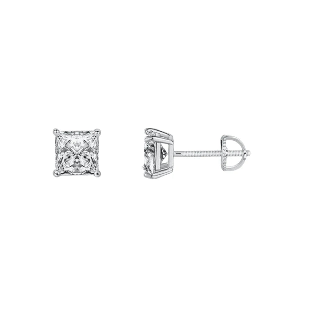 18K White Gold 1/2 Carat 6mm Princess Moissanite Screw Back Stud Earrings Women Plated by DiamondX