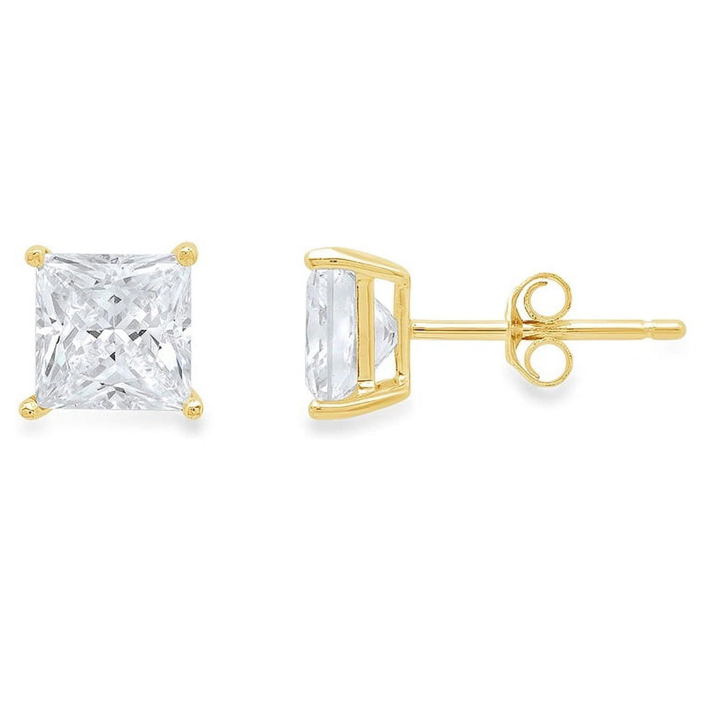 DiamondX 18k Yellow Gold Created White Sapphire 1/2 Ct Princess Cut Stud Earrings Women Men plated
