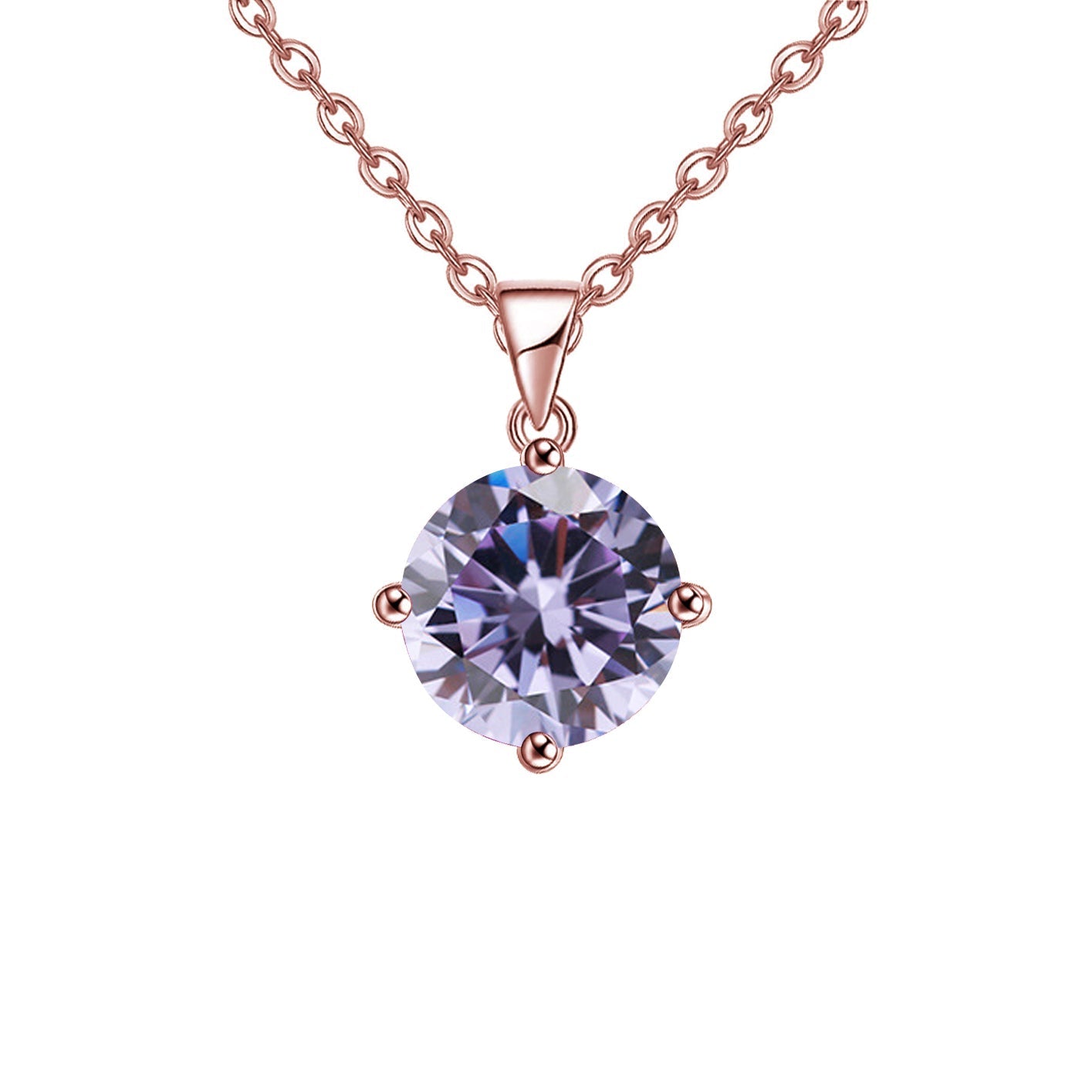 18K Rose Gold 1 Carat Created Alexandrite Round Stud Necklace Plated 18 inch