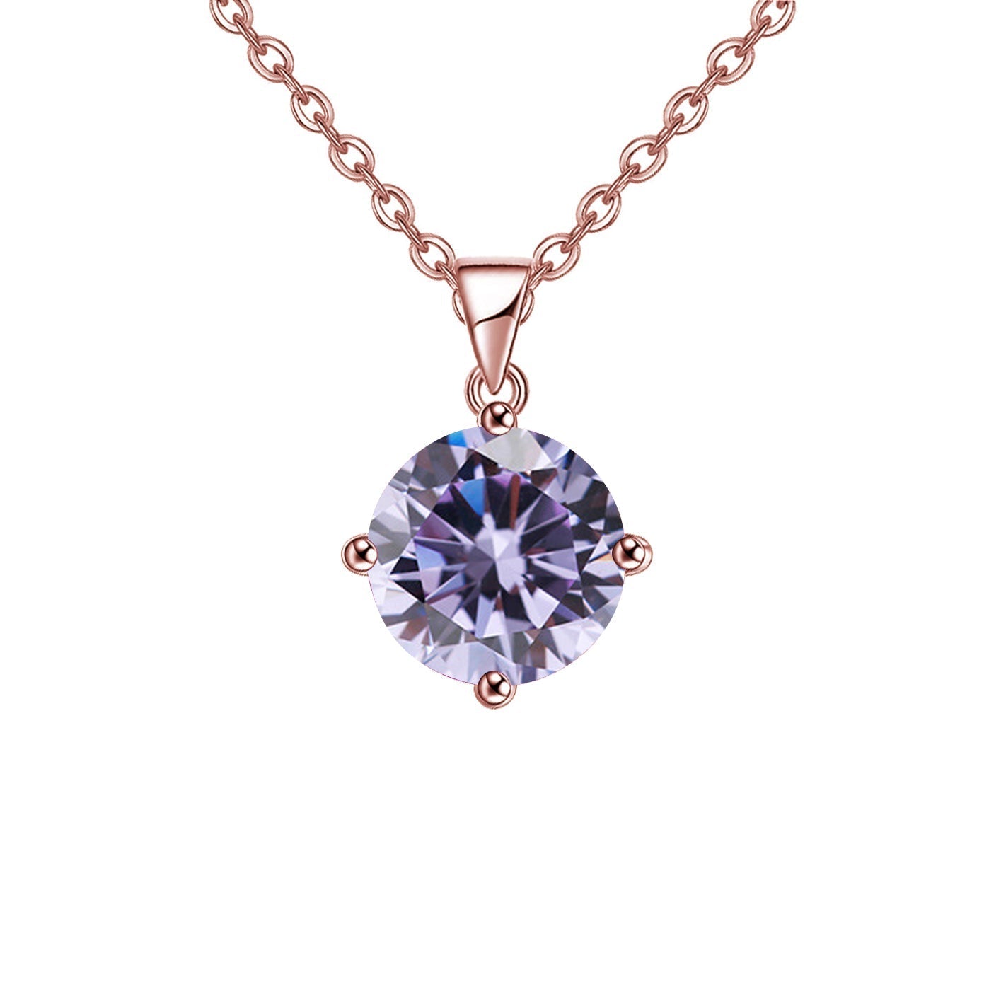 18K Rose Gold 2 Carat Created Alexandrite Round Stud Necklace Plated 18 inch