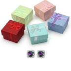 18k White Gold Plated 4 Ct Created Halo Princess Cut Mystic Topaz CZ Stud Earrings