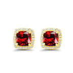 DiamondX 18k Yellow Gold 1 Carat Created Halo Princess Sapphire Birthstone Stud Earrings All Colors Plated