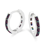 DiamondX 18K White Gold Created Mystic 3Ct Emerald Cut Huggie Hoop Earrings Plated