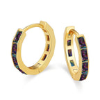 DiamondX 18K Yellow Gold Created Mystic 3Ct Emerald Cut Huggie Hoop Earrings Plated