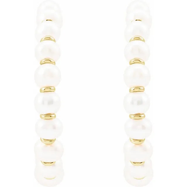 14K Rose Gold Cultured Freshwater Pearl Hoop Earrings