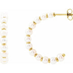 14K White Gold Cultured Freshwater Pearl Hoop Earrings