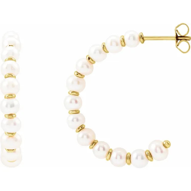 14K Yellow Gold Cultured Freshwater Pearl Hoop Earrings