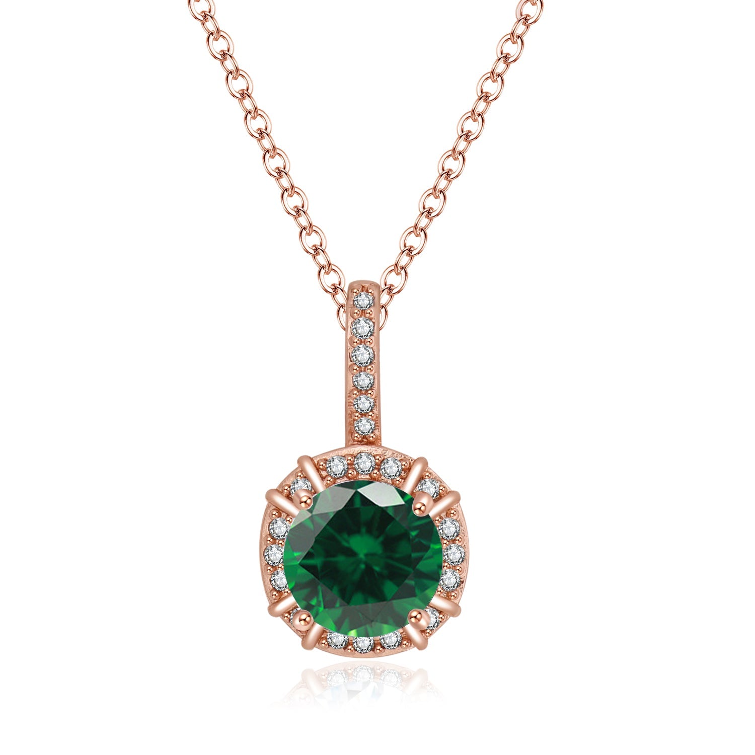 DiamondX 18K Rose Gold 1ct Halo Black Sapphire Round 18 Inch Necklace Plated