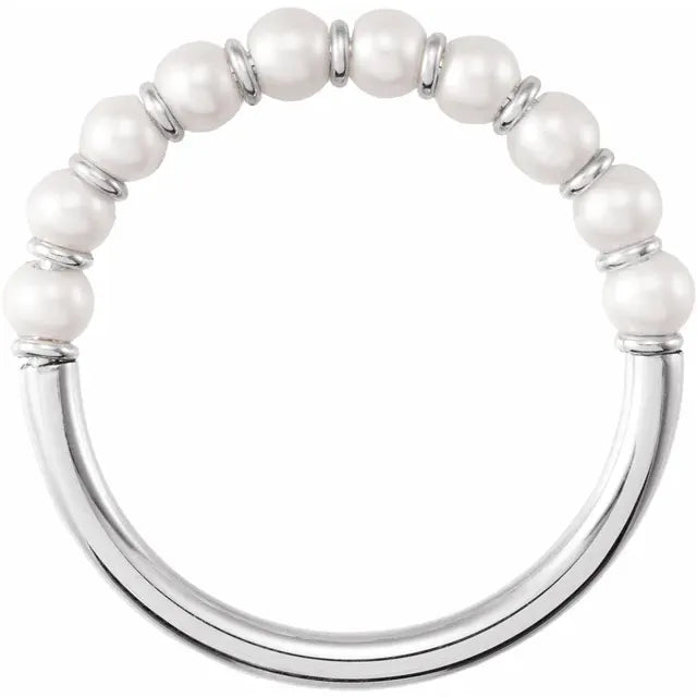 14K White Gold Cultured Freshwater Pearl Ring Size 8