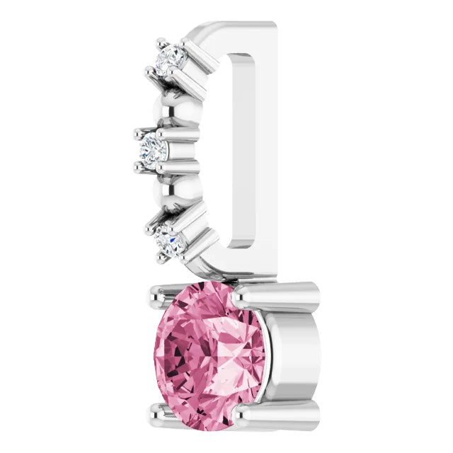 14K White Gold Imitation Pink Tourmaline & .01 CTW Natural Diamond Charm/Pendant