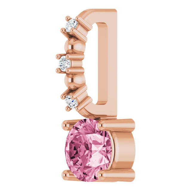 14K Rose Gold Imitation Pink Tourmaline & .01 CTW Natural Diamond Charm/Pendant