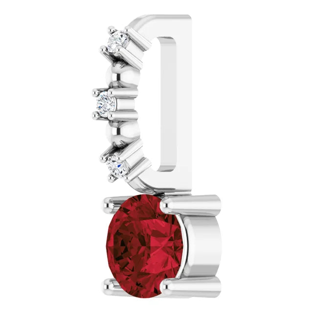Sterling Silver Imitation Mozambique Garnet & .01 CTW Natural Diamond Charm/Pendant