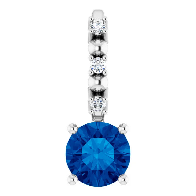 14K White Gold Imitation Blue Sapphire & .01 CTW Natural Diamond Charm/Pendant