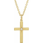 14K Yellow Gold .0075 CT Natural Diamond Youth Cross 15" Necklace