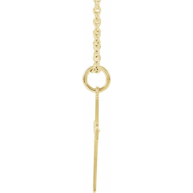 14K Yellow Gold .0075 CT Natural Diamond Youth Cross 15" Necklace