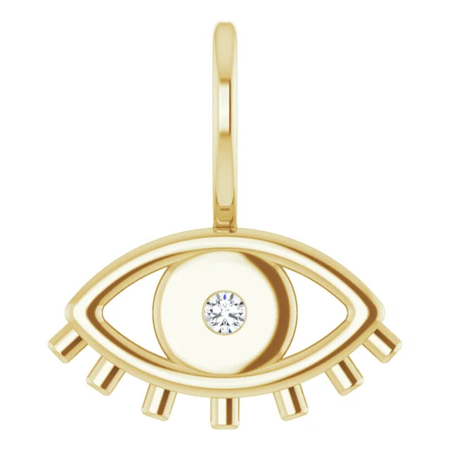 14K Yellow Gold .02 CT Natural Diamond Evil Eye Charm/Pendant