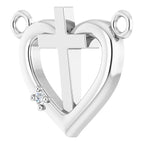 14K White Gold .0025 CT Natural Diamond Heart & Cross Necklace Center