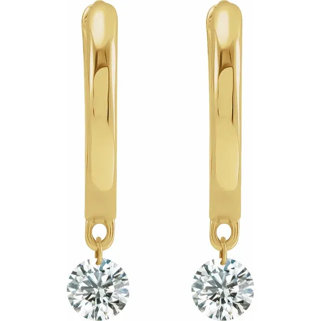 14K Yellow Gold 1/3 CTW Drilled Natural Diamond Hinged Hoop Earrings