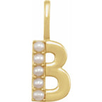 14K Yellow Gold Cultured White Pearl Initial B Charm/Pendant
