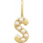 14K Yellow Gold Cultured White Pearl Initial S Charm/Pendant