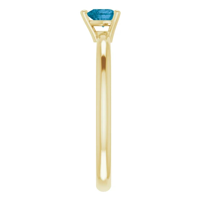 14K Yellow Gold Natural London Blue Topaz Heart Solitaire Ring
