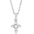 14K White Gold Cultured White Seed Pearl & .07 CTW Natural Diamond Cross 16-18" Necklace