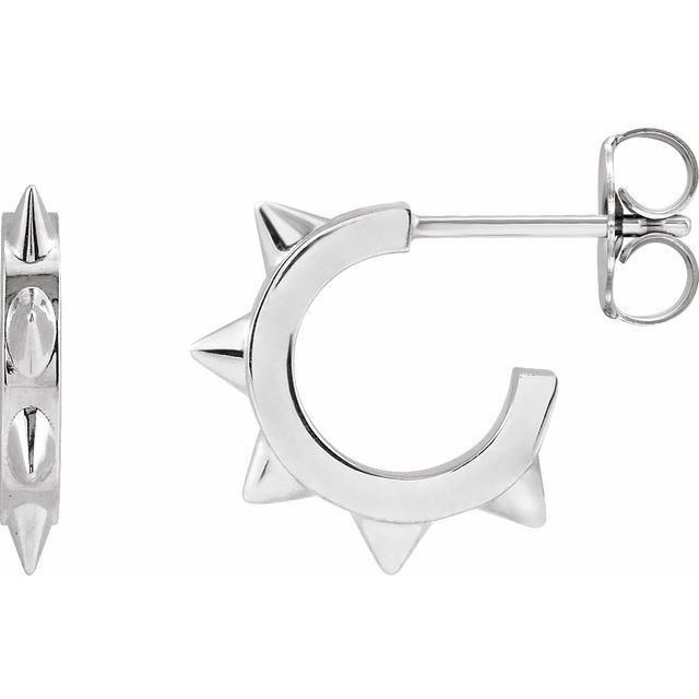 14K White Gold Spike Hoop Earrings