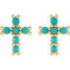 14K Yellow Gold Natural Turquoise Cross Earrings